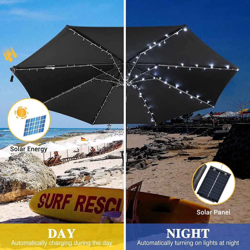 Solar Lights for Patio Umbrella 9-10ft 8-Rib Remote Control