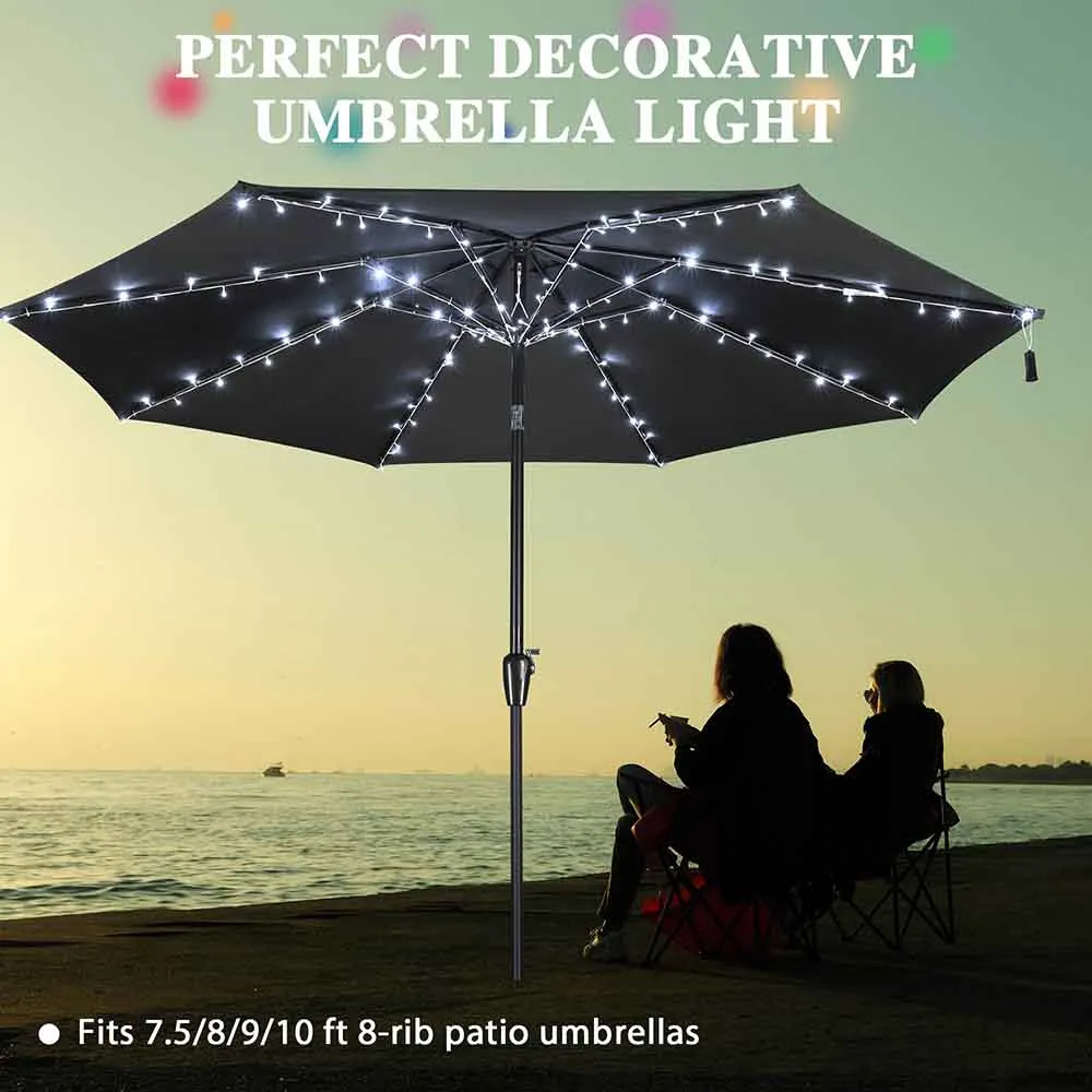 Solar Lights for Patio Umbrella 9-10ft 8-Rib Remote Control