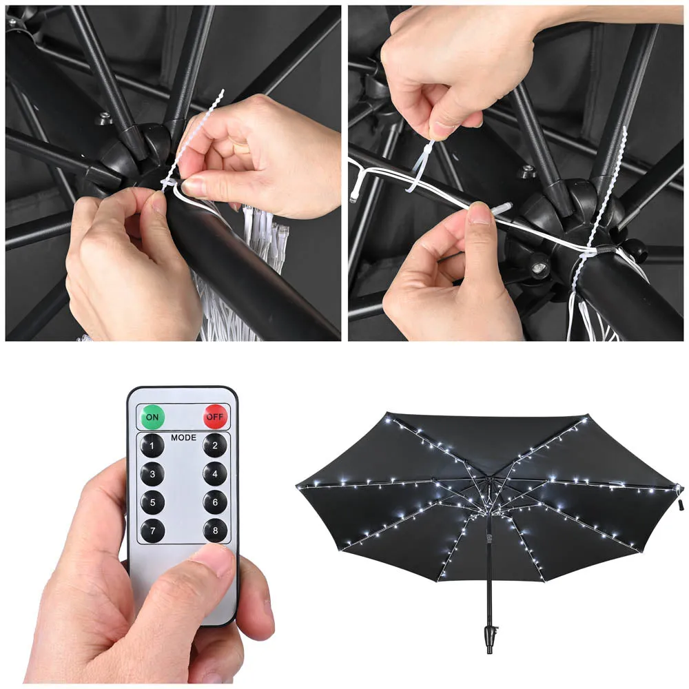 Solar Lights for Patio Umbrella 9-10ft 8-Rib Remote Control
