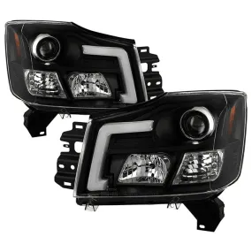 Spyder Platinum Nissan Titan 04-15 LED Bar Headlights Black