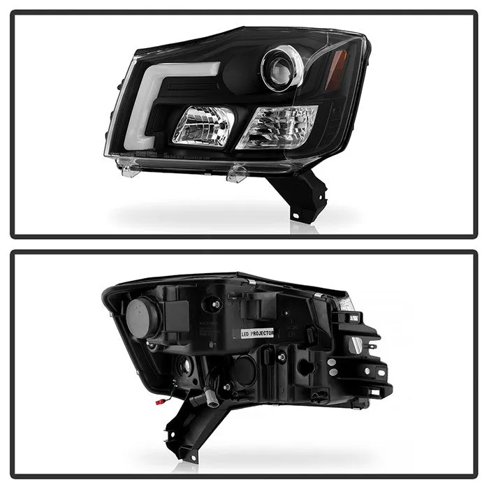 Spyder Platinum Nissan Titan 04-15 LED Bar Headlights Black