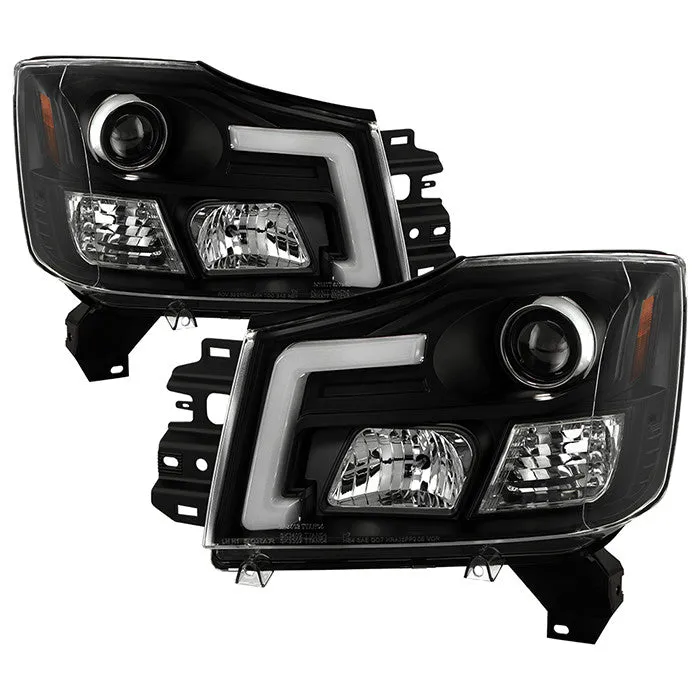 Spyder Platinum Nissan Titan 04-15 LED Bar Headlights Black