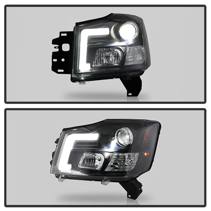 Spyder Platinum Nissan Titan 04-15 LED Bar Headlights Black