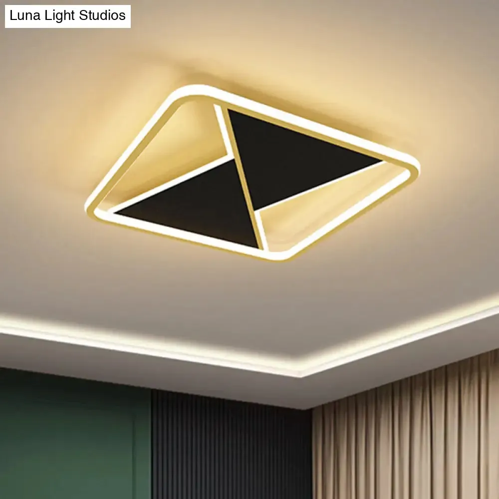 Square Flush Mount Metal LED Ceiling Light Fixture in Gold, 16"/19.5" Wide - Simplicity Combined for Bedroom