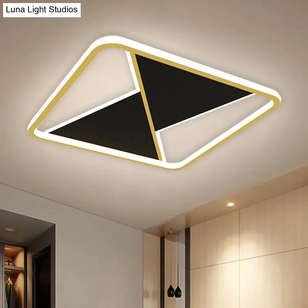 Square Flush Mount Metal LED Ceiling Light Fixture in Gold, 16"/19.5" Wide - Simplicity Combined for Bedroom