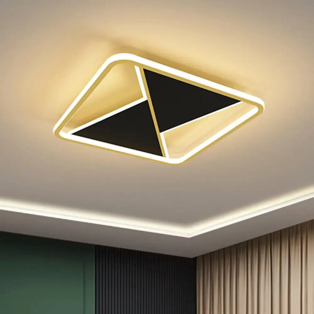 Square Flush Mount Metal LED Ceiling Light Fixture in Gold, 16"/19.5" Wide - Simplicity Combined for Bedroom