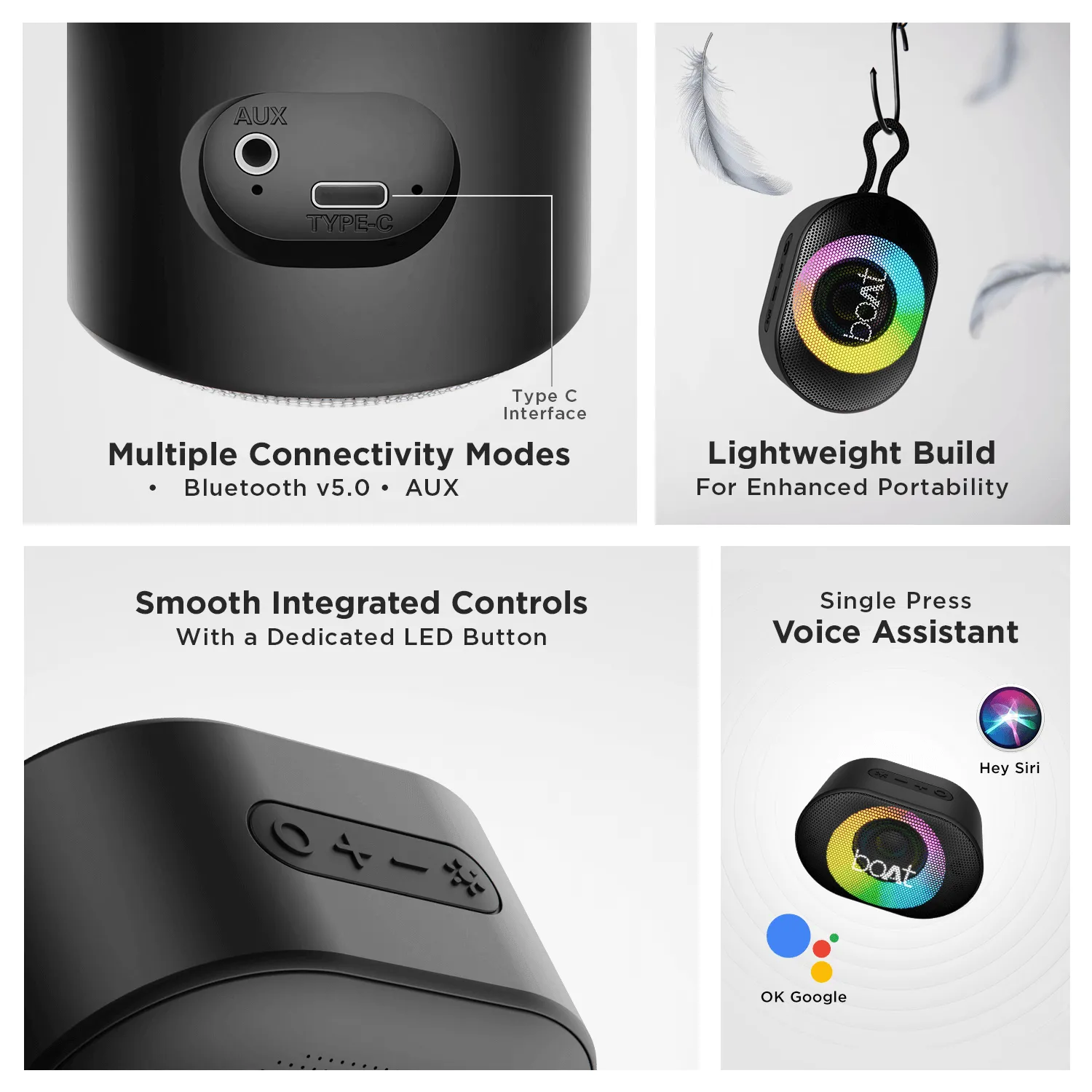 Stone 250 | 5W Portable Wireless Speaker with RGB LED, 9 Hours of Playtime, IPX7 Water Resistant