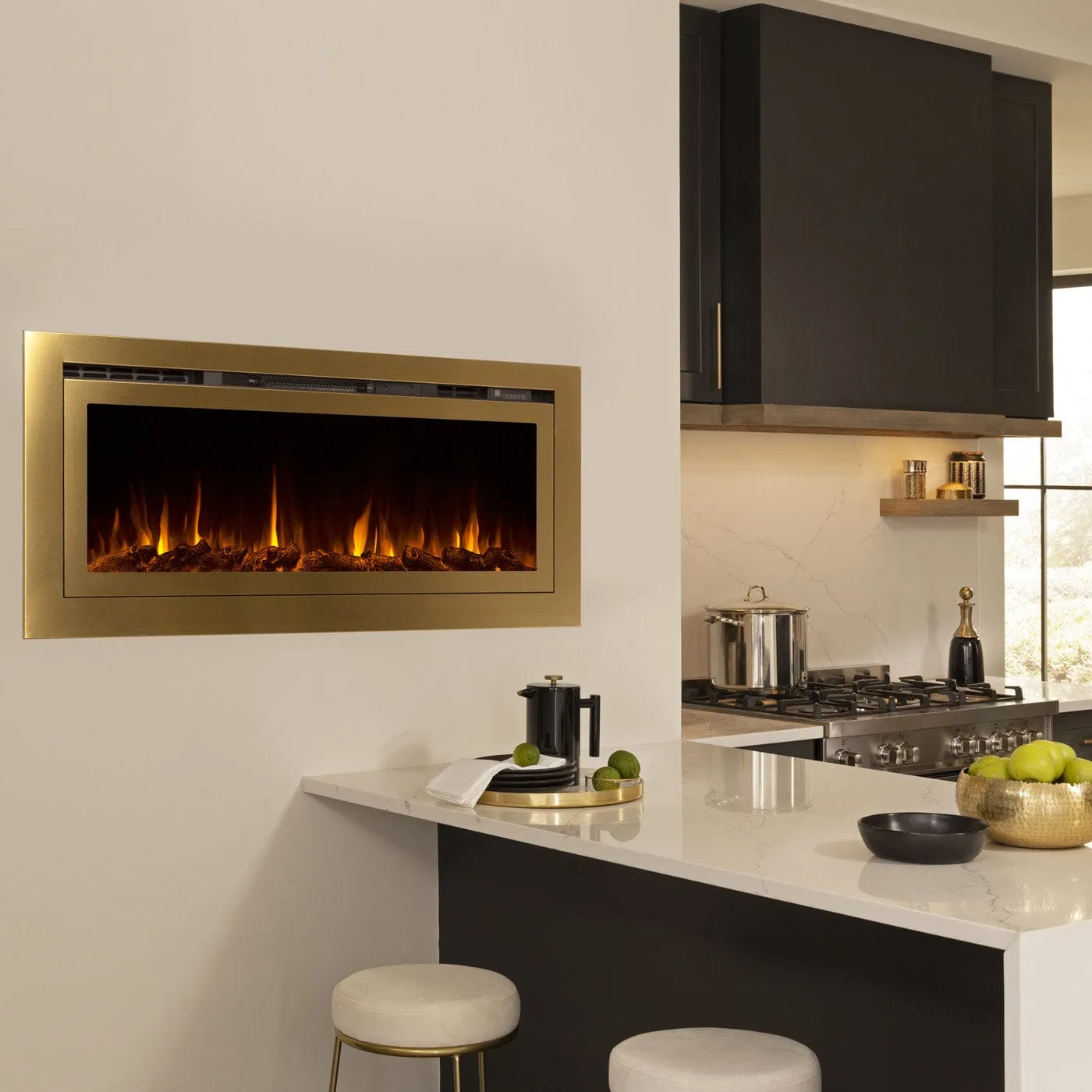 The Sideline Deluxe Gold 60 Inch Recessed Smart Electric Fireplace Refurbished 86276