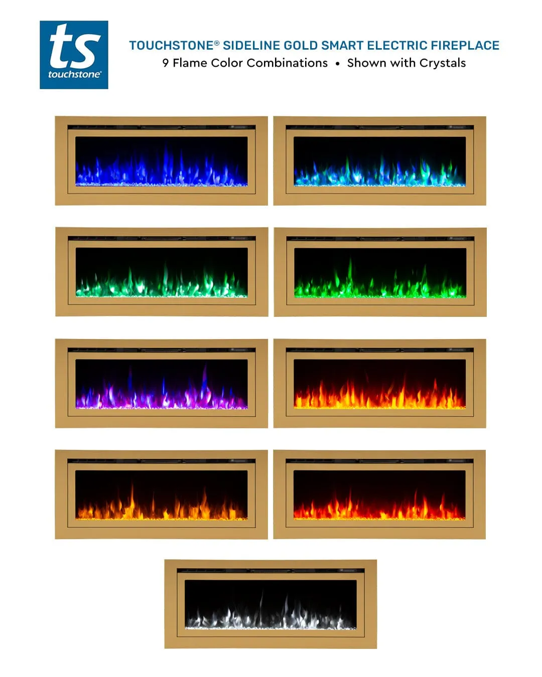 The Sideline Deluxe Gold 60 Inch Recessed Smart Electric Fireplace Refurbished 86276