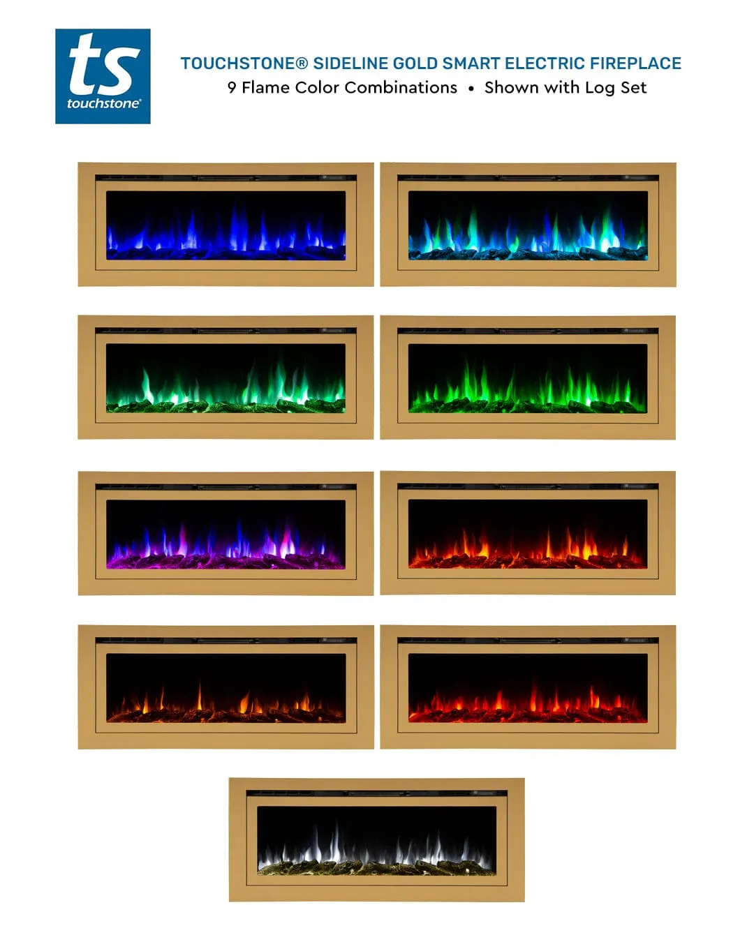 The Sideline Deluxe Gold 60 Inch Recessed Smart Electric Fireplace Refurbished 86276