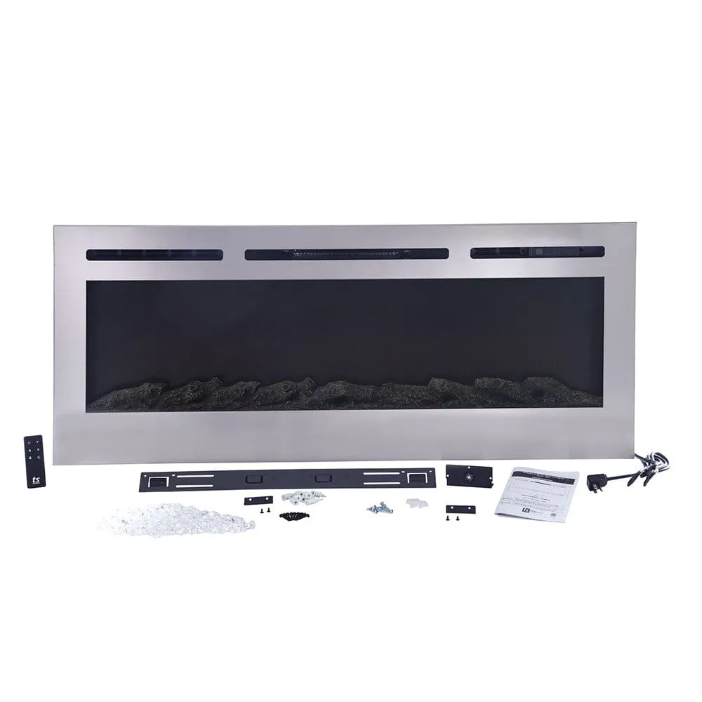 The Sideline Deluxe Stainless Steel 60 Inch Recessed Smart Electric Fireplace 86277