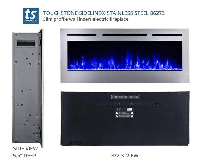 The Sideline Deluxe Stainless Steel 60 Inch Recessed Smart Electric Fireplace 86277
