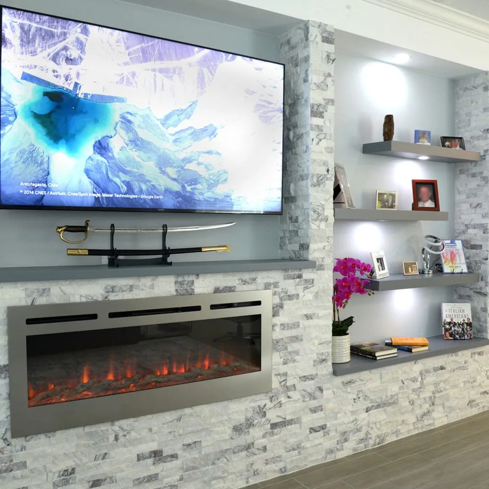 The Sideline Deluxe Stainless Steel 60 Inch Recessed Smart Electric Fireplace 86277
