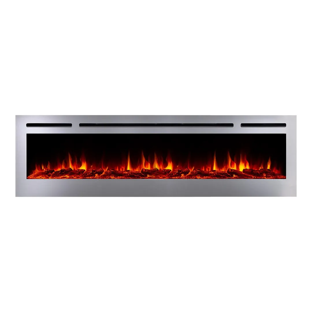 The Sideline Deluxe Stainless Steel 72 Inch Recessed Smart Electric Fireplace 86279