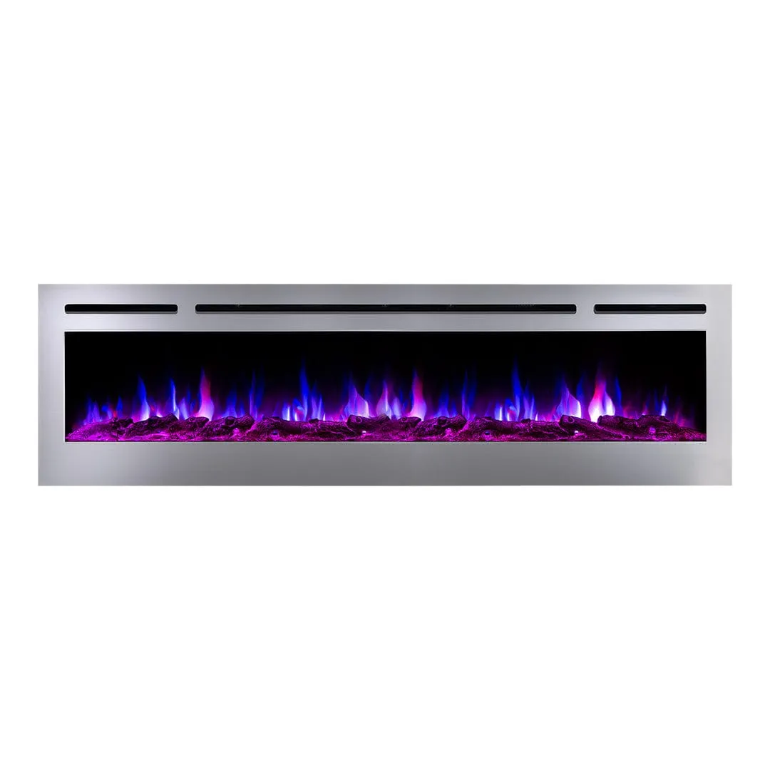 The Sideline Deluxe Stainless Steel 72 Inch Recessed Smart Electric Fireplace 86279