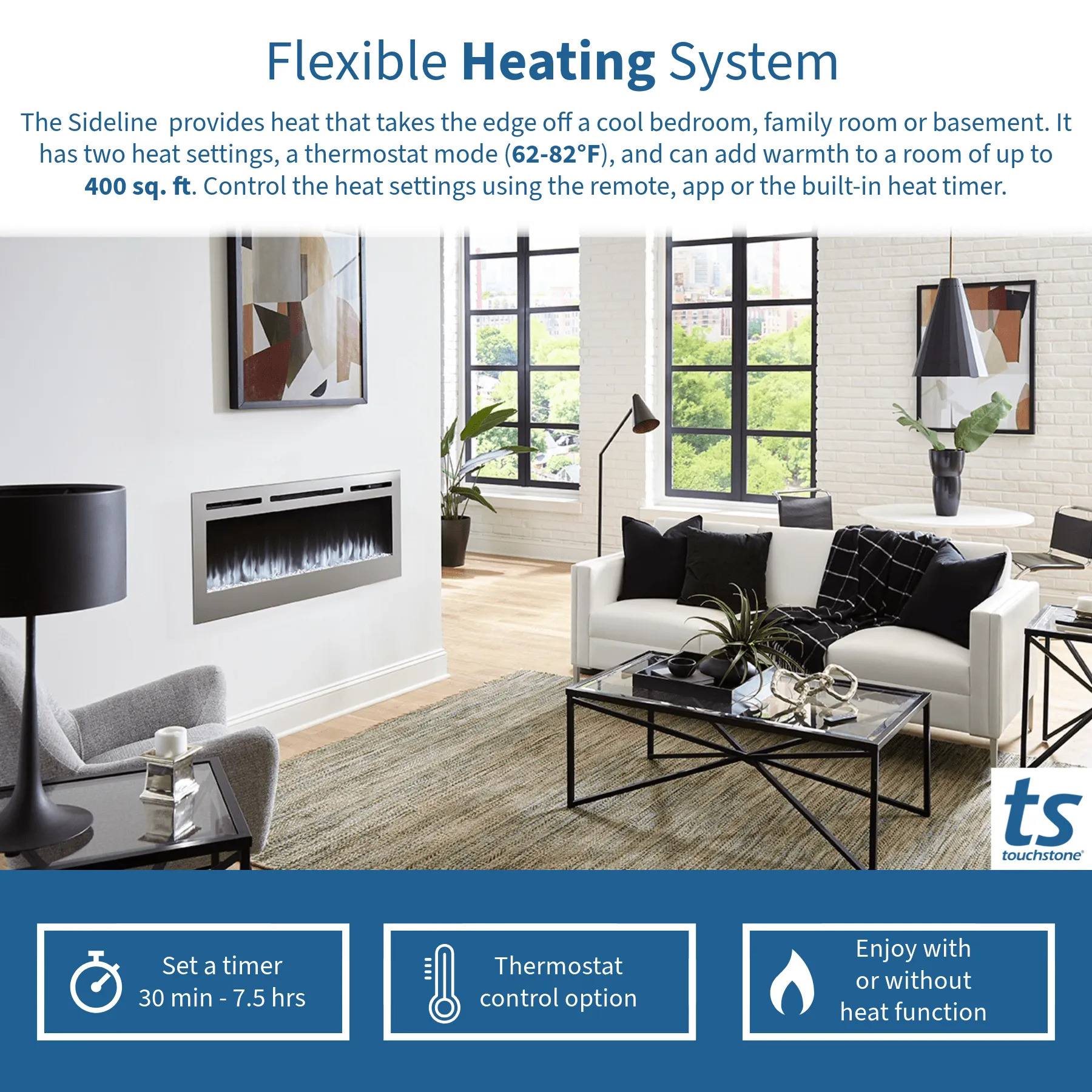 The Sideline Deluxe Stainless Steel 72 Inch Recessed Smart Electric Fireplace 86279
