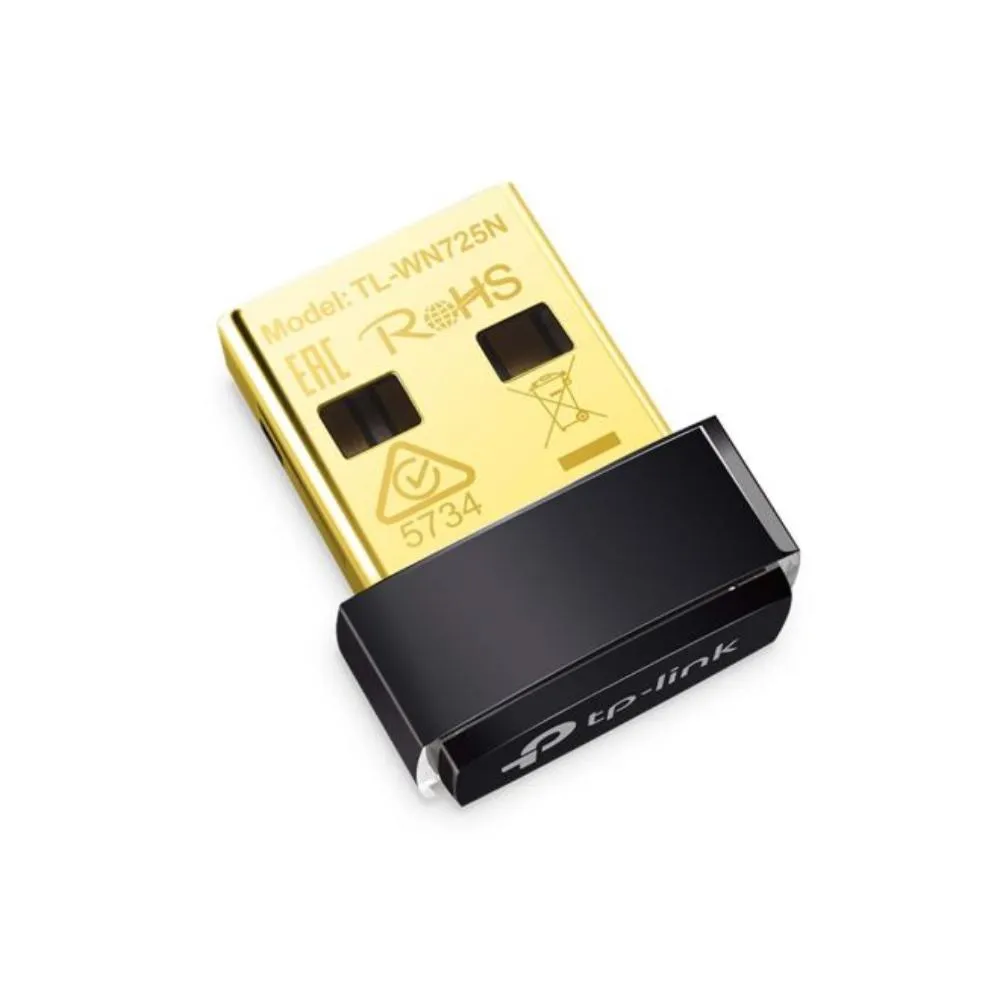 TL-WN725N N150 USB Wireless WiFi Network Nano Size Adapter for PC/Laptop, WiFi Dongle, Compatible with Windows 10/8.1/8/7/XP, Mac OS X, Linux Black/Gold