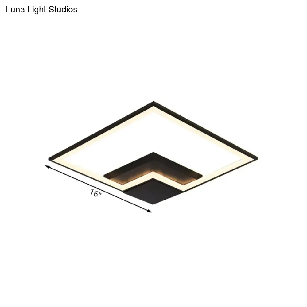 Torch Square Ceiling Lamp Simplicity - Black/White - LED Acrylic Flush Mount Light (16"/19.5"/23.5") - Warm/White Light