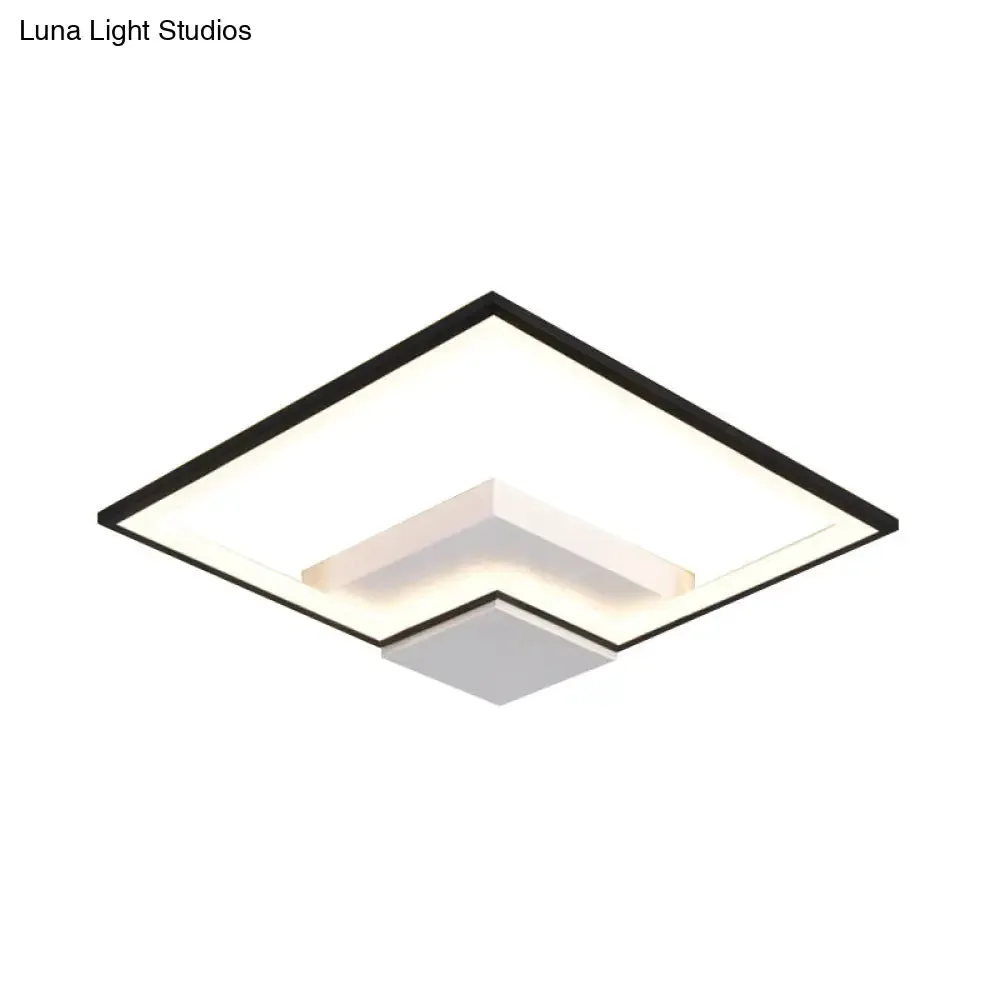 Torch Square Ceiling Lamp Simplicity - Black/White - LED Acrylic Flush Mount Light (16"/19.5"/23.5") - Warm/White Light