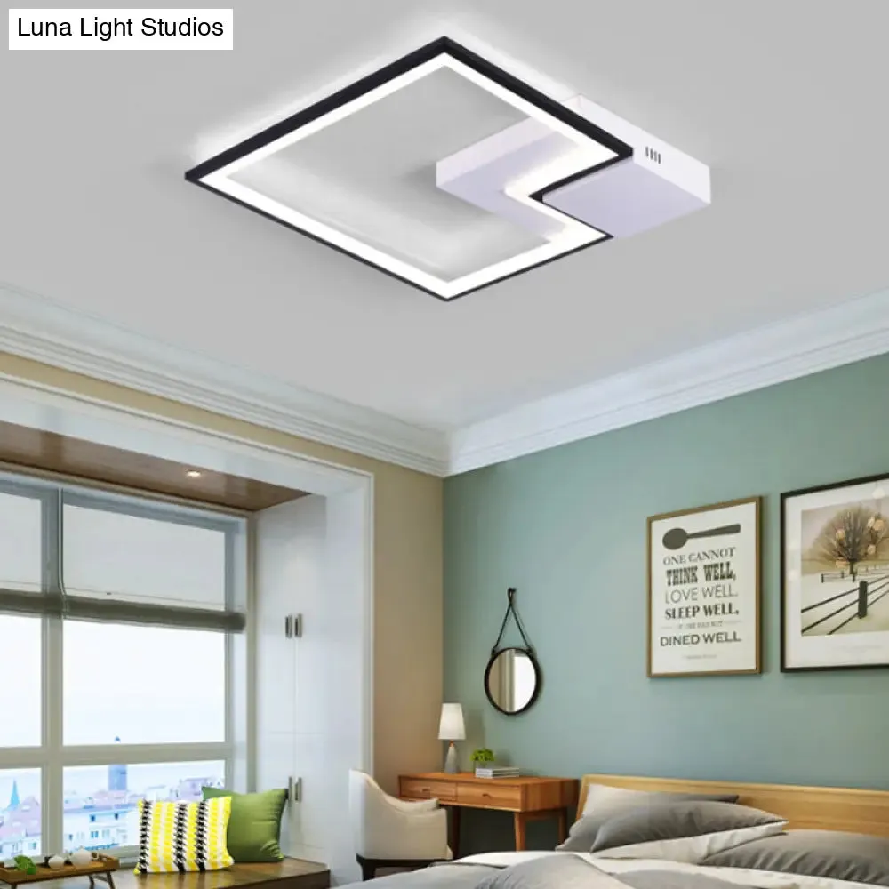 Torch Square Ceiling Lamp Simplicity - Black/White - LED Acrylic Flush Mount Light (16"/19.5"/23.5") - Warm/White Light