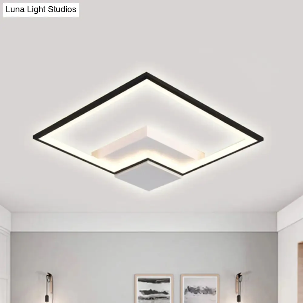 Torch Square Ceiling Lamp Simplicity - Black/White - LED Acrylic Flush Mount Light (16"/19.5"/23.5") - Warm/White Light