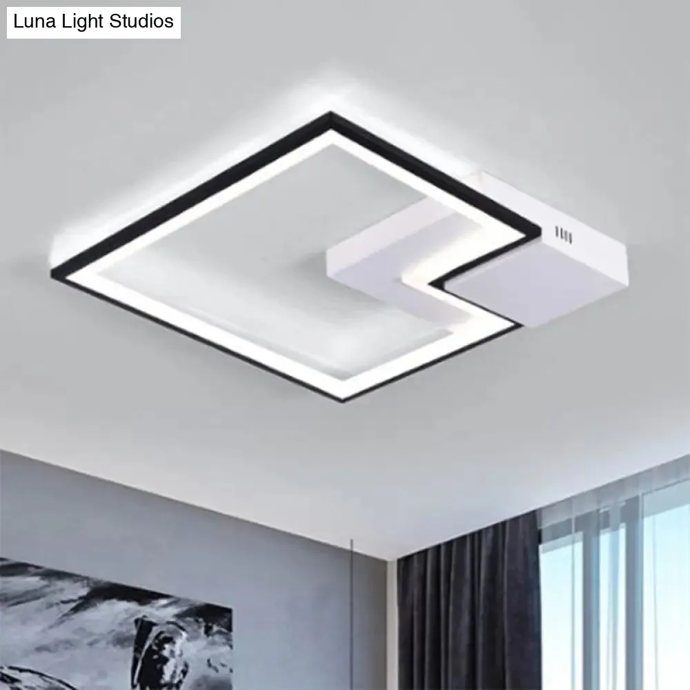 Torch Square Ceiling Lamp Simplicity - Black/White - LED Acrylic Flush Mount Light (16"/19.5"/23.5") - Warm/White Light
