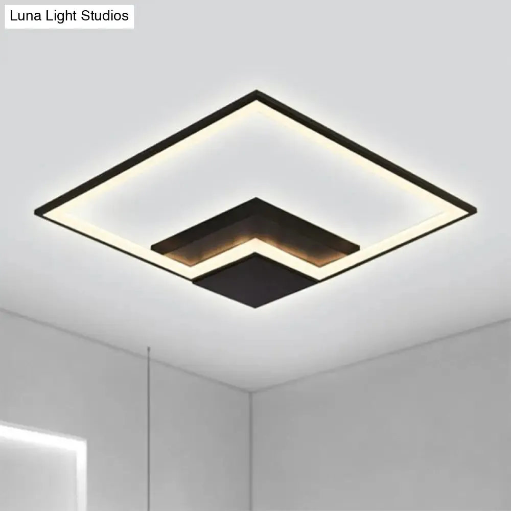 Torch Square Ceiling Lamp Simplicity - Black/White - LED Acrylic Flush Mount Light (16"/19.5"/23.5") - Warm/White Light