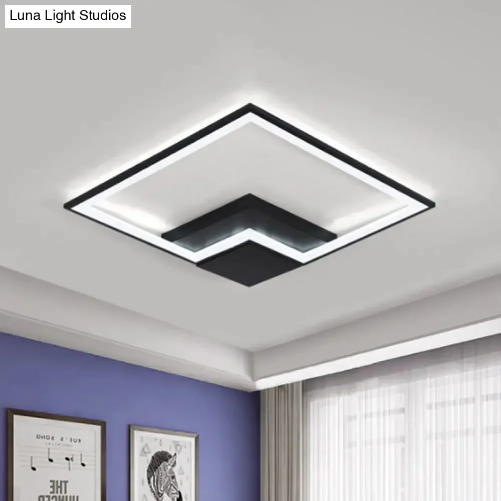 Torch Square Ceiling Lamp Simplicity - Black/White - LED Acrylic Flush Mount Light (16"/19.5"/23.5") - Warm/White Light