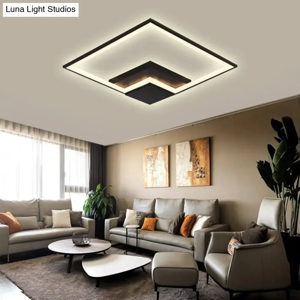Torch Square Ceiling Lamp Simplicity - Black/White - LED Acrylic Flush Mount Light (16"/19.5"/23.5") - Warm/White Light