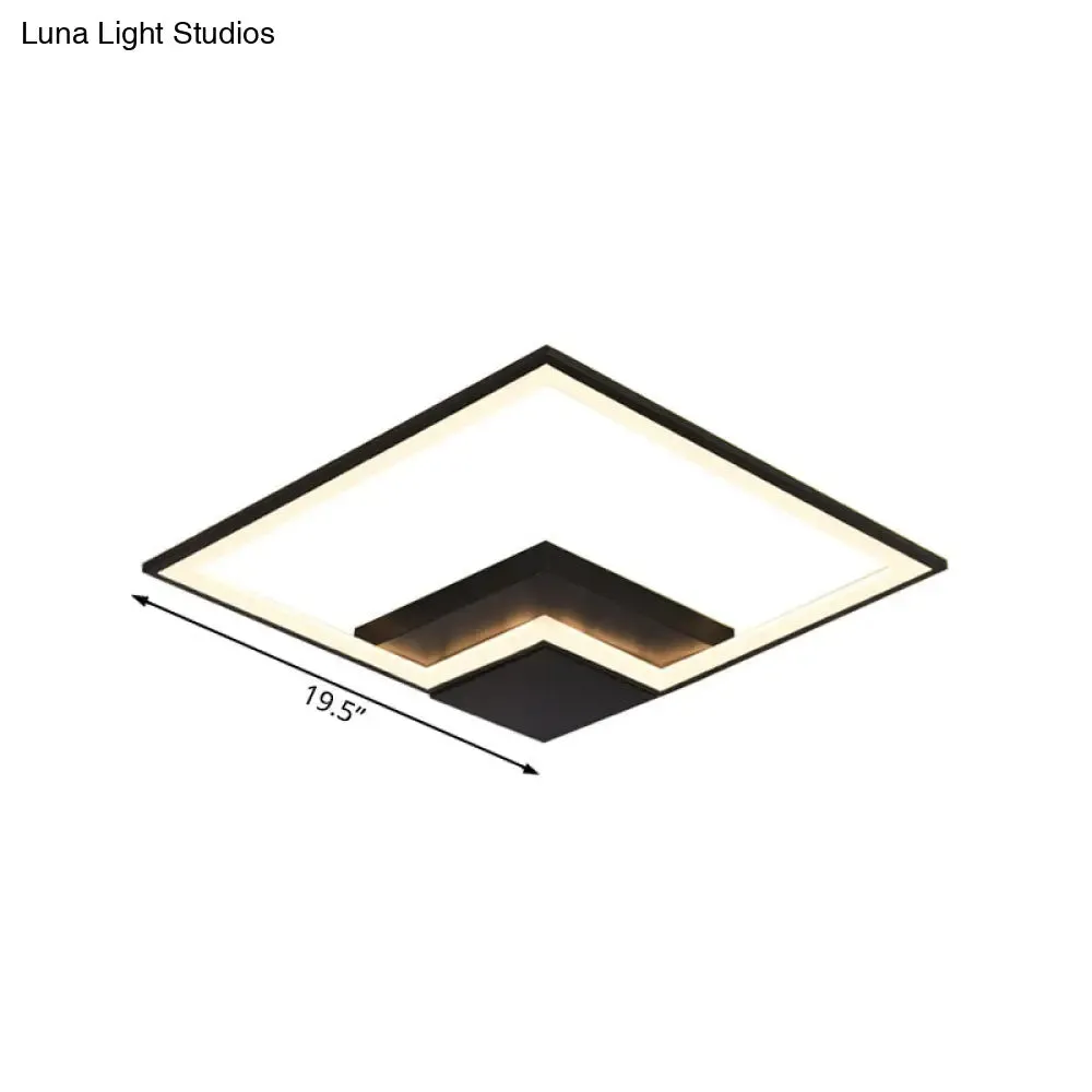 Torch Square Ceiling Lamp Simplicity - Black/White - LED Acrylic Flush Mount Light (16"/19.5"/23.5") - Warm/White Light