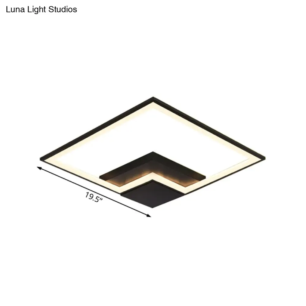 Torch Square Ceiling Lamp Simplicity - Black/White - LED Acrylic Flush Mount Light (16"/19.5"/23.5") - Warm/White Light