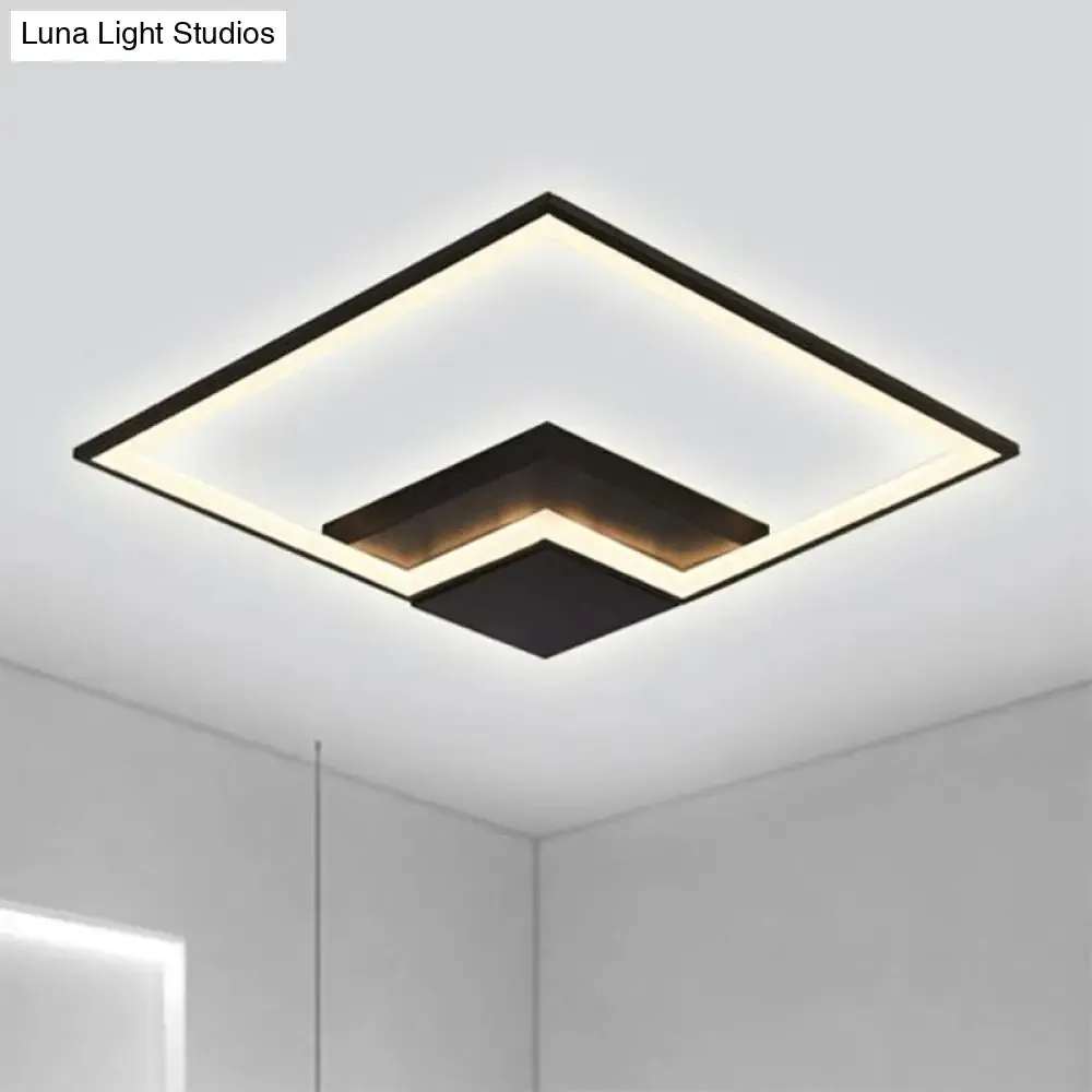 Torch Square Ceiling Lamp Simplicity - Black/White - LED Acrylic Flush Mount Light (16"/19.5"/23.5") - Warm/White Light