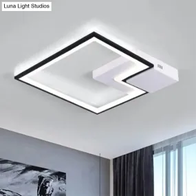 Torch Square Ceiling Lamp Simplicity - Black/White - LED Acrylic Flush Mount Light (16"/19.5"/23.5") - Warm/White Light