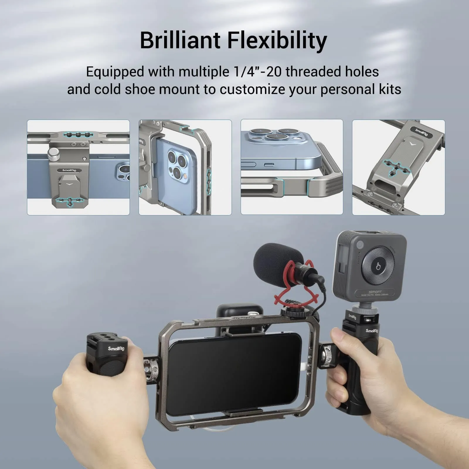 Universal Smartphone Video Kit | Vlogging, Live Streaming | Cage, Mic, Light, Tripod | All Phone Sizes