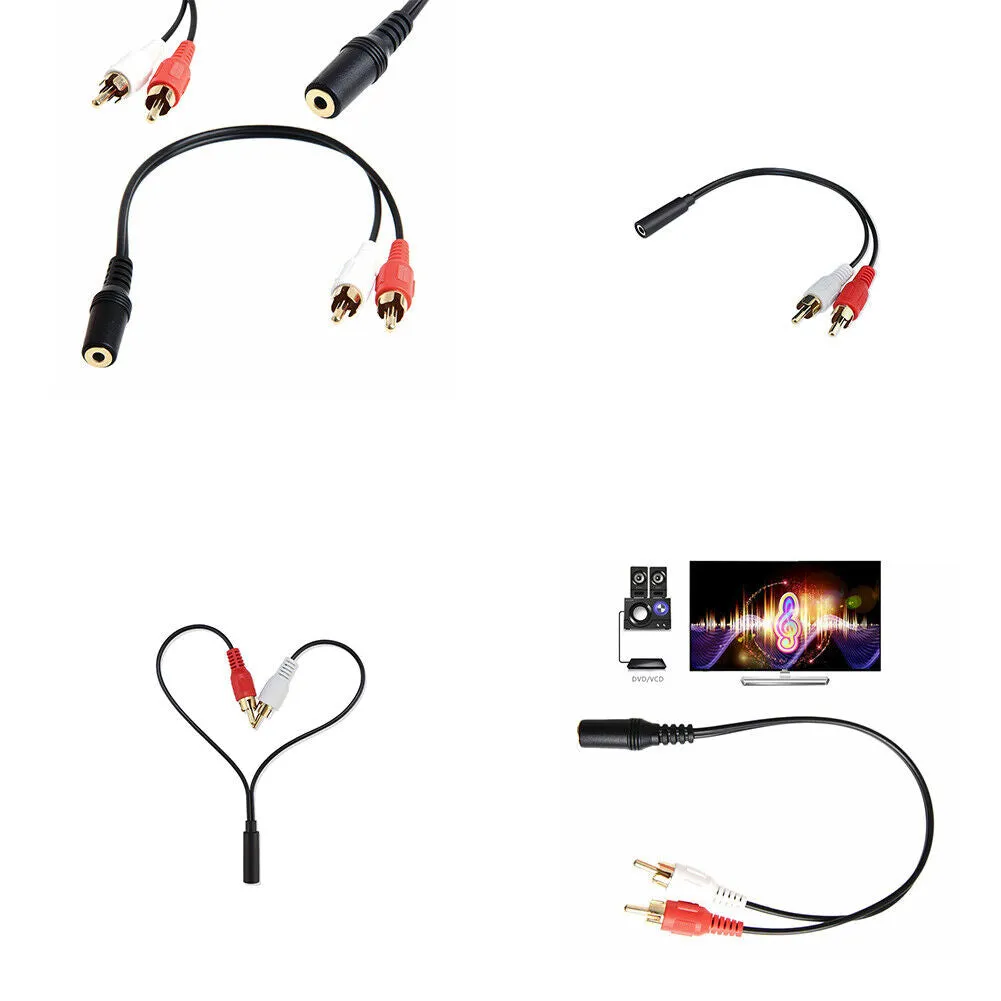 US 1-2 Pack 2 RCA Male Plug to 3.5mm Female Aux Audio Headphone Jack Converter