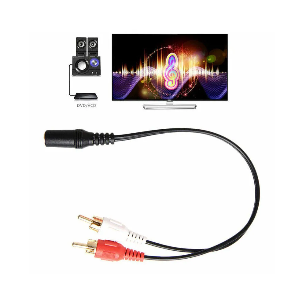 US 1-2 Pack 2 RCA Male Plug to 3.5mm Female Aux Audio Headphone Jack Converter