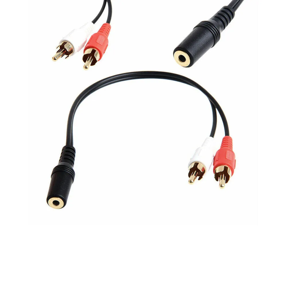 US 1-2 Pack 2 RCA Male Plug to 3.5mm Female Aux Audio Headphone Jack Converter