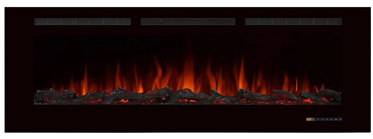 Valuxhome BI60 60 in. 750/1500W Recessed and Wall Mounted Electric Fireplace with Remote LED Lights Logs and Crystals Black New