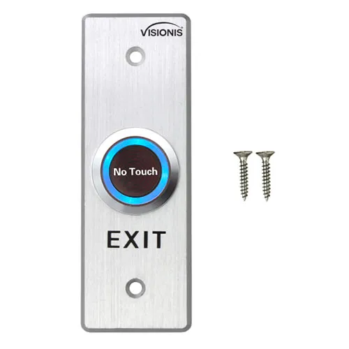 Visionis VIS-7028 - Indoor Stainless Steel No Touch Infrared Request to Exit Button with Time Delay Slim Size LED Light NC COM and NO Outputs