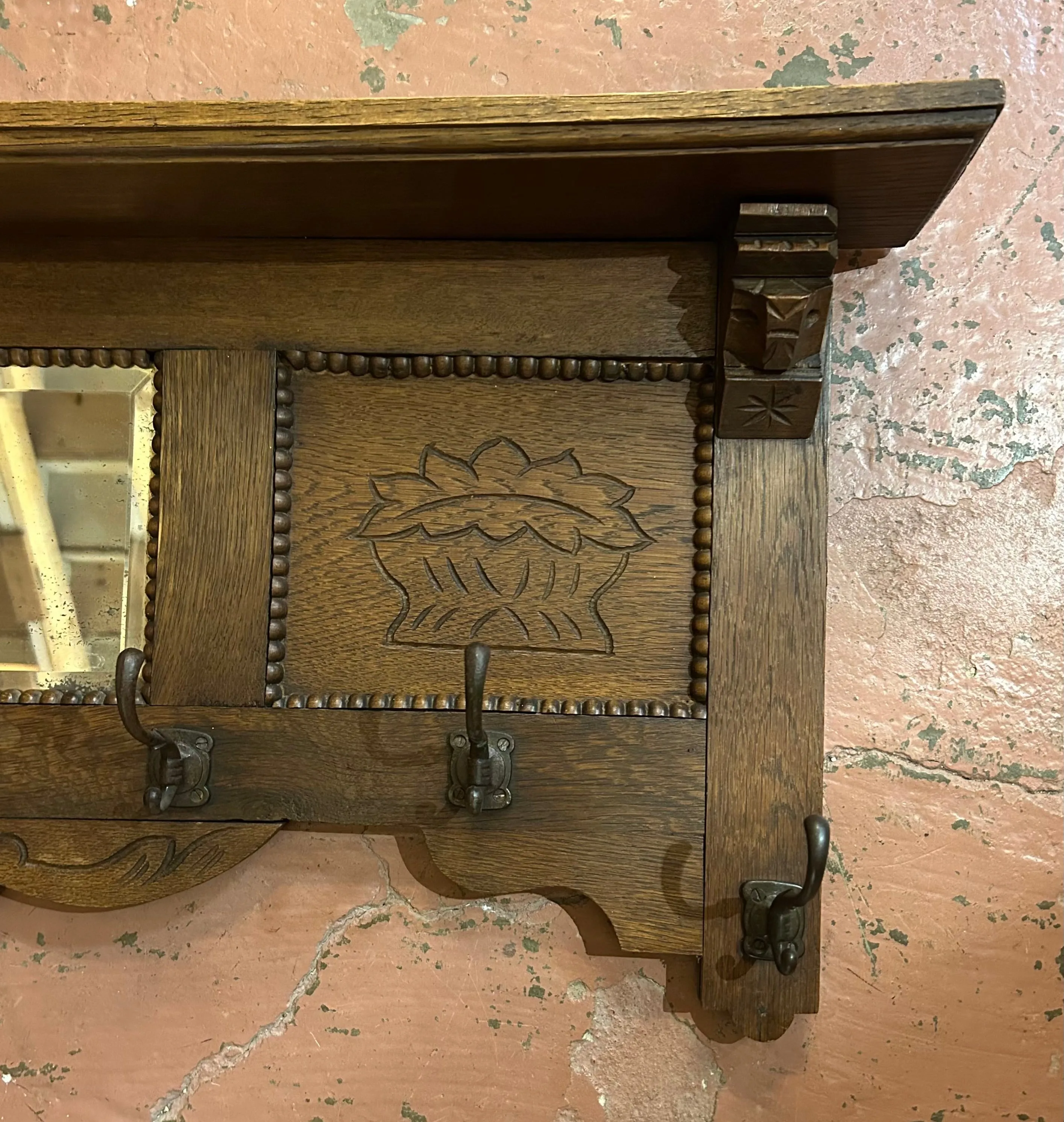 Wall Mount Coat Rack, Oak, Vintage