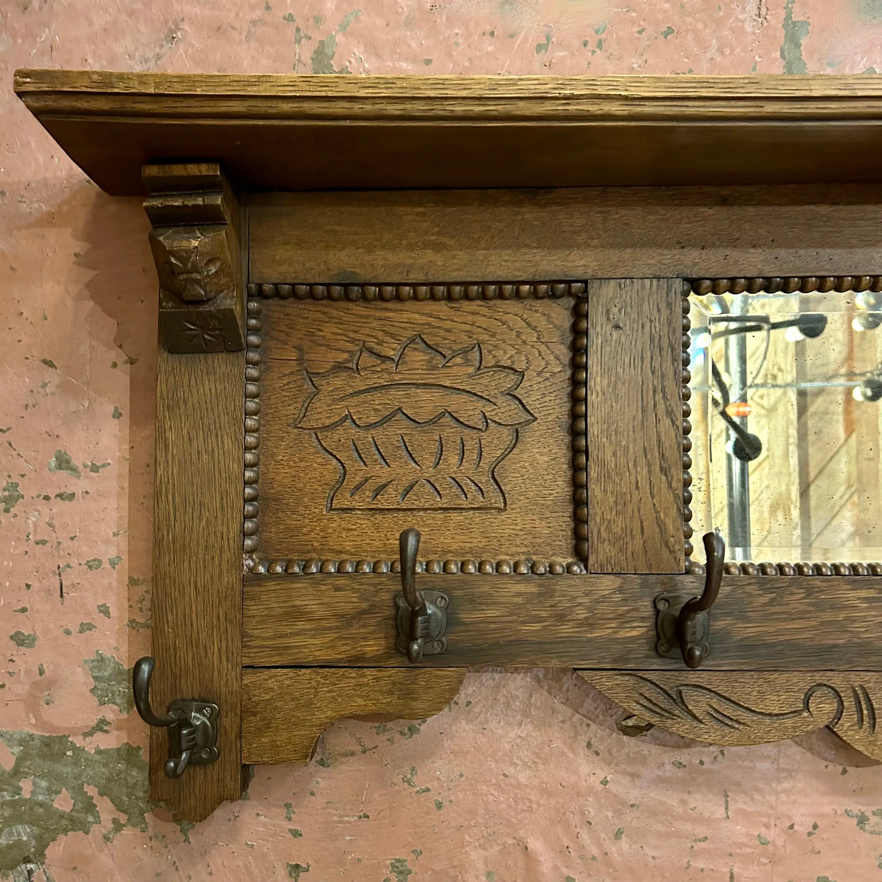 Wall Mount Coat Rack, Oak, Vintage