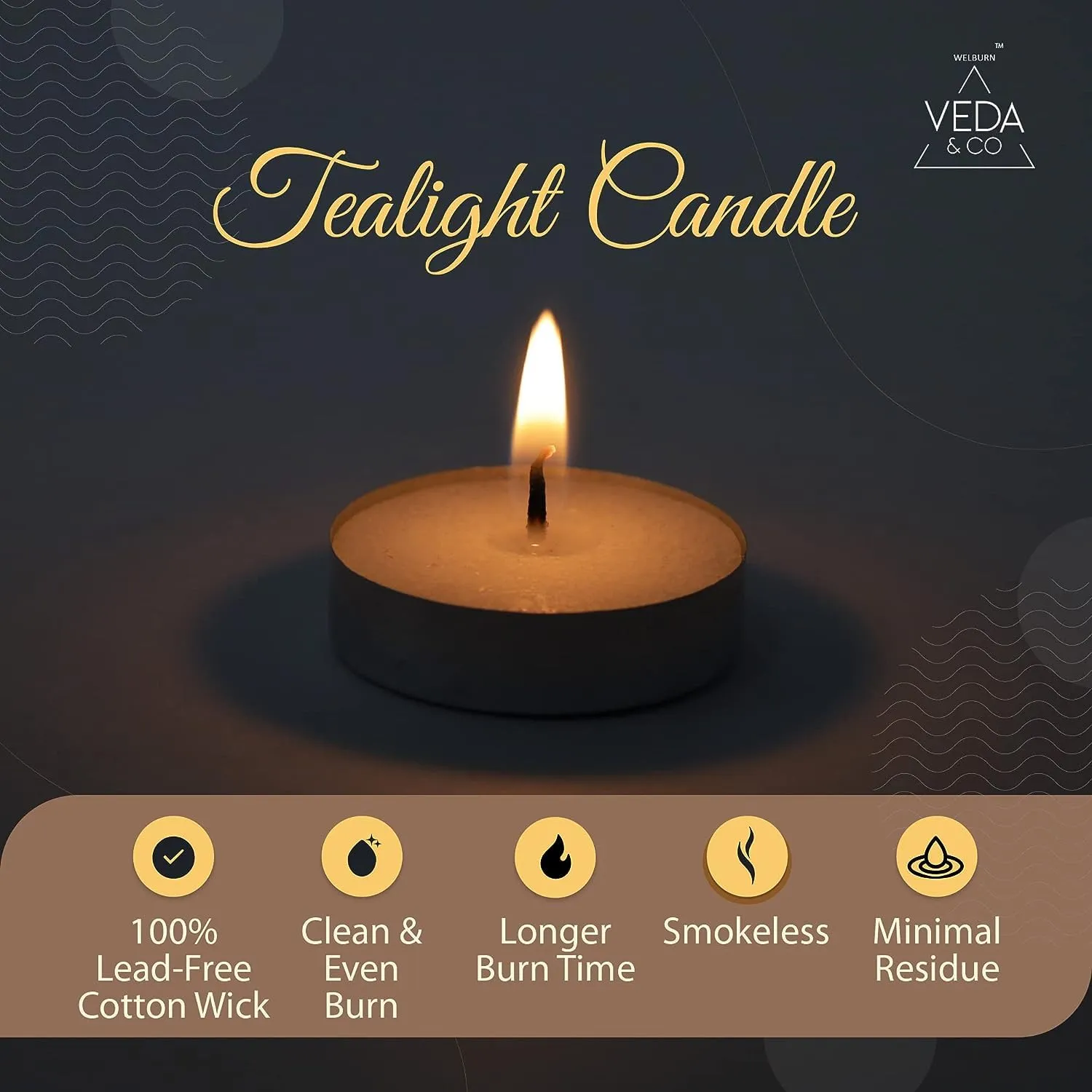 Welburn Veda&Co™ Wax Tealight Candles - Pack of 200, 3 Hours Burning Time, 100% Fully Refined Paraffin Wax, Unscented, Smokeless, Dripless, for Home Decor, Offices & Other Occasions (White)