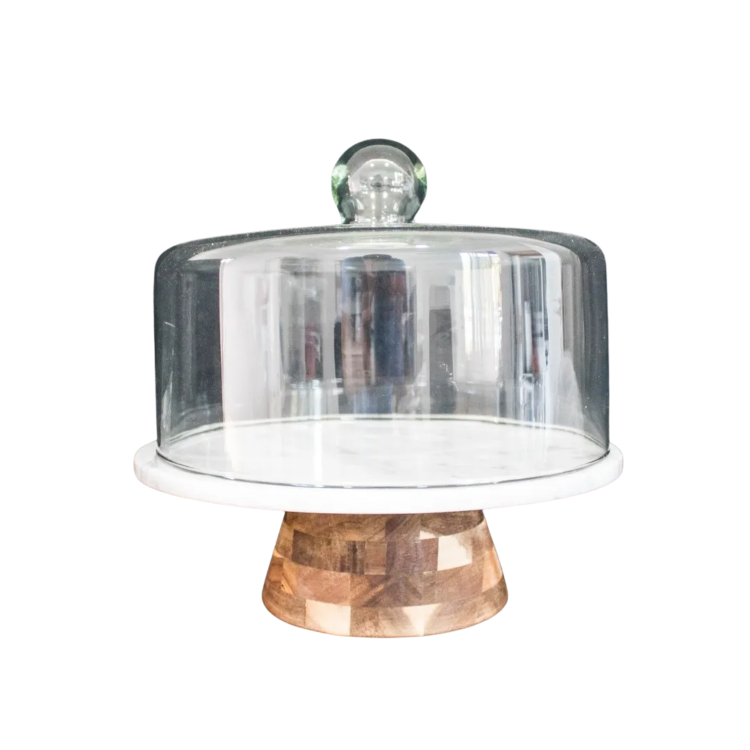 WHITE MARBLE BOARD W/GLASS DOME 28X27.5CM
