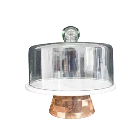 WHITE MARBLE BOARD W/GLASS DOME 28X27.5CM
