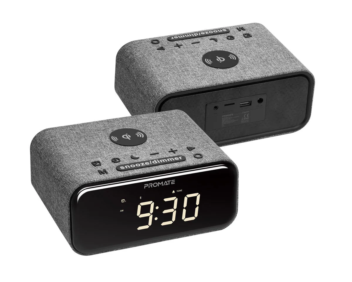 Wireless Charging Alarm Clock with Stereo Wireless Speaker and Handsfree Support