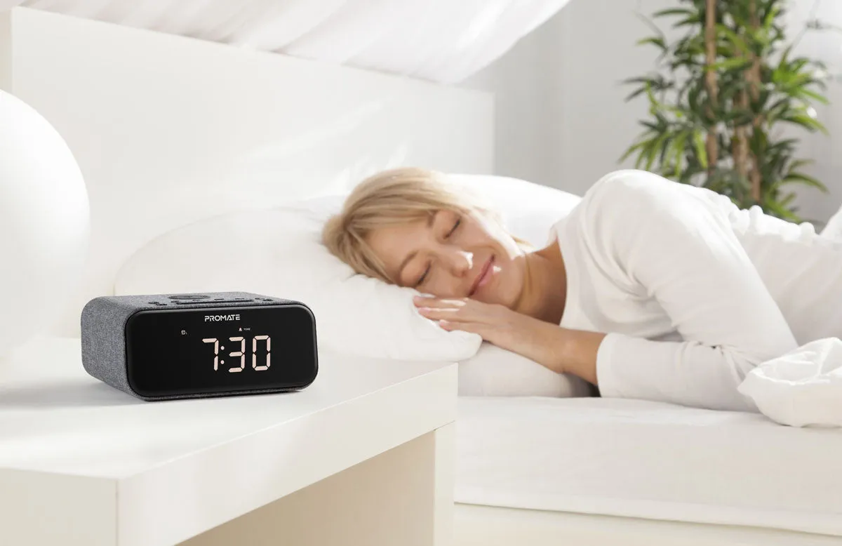 Wireless Charging Alarm Clock with Stereo Wireless Speaker and Handsfree Support