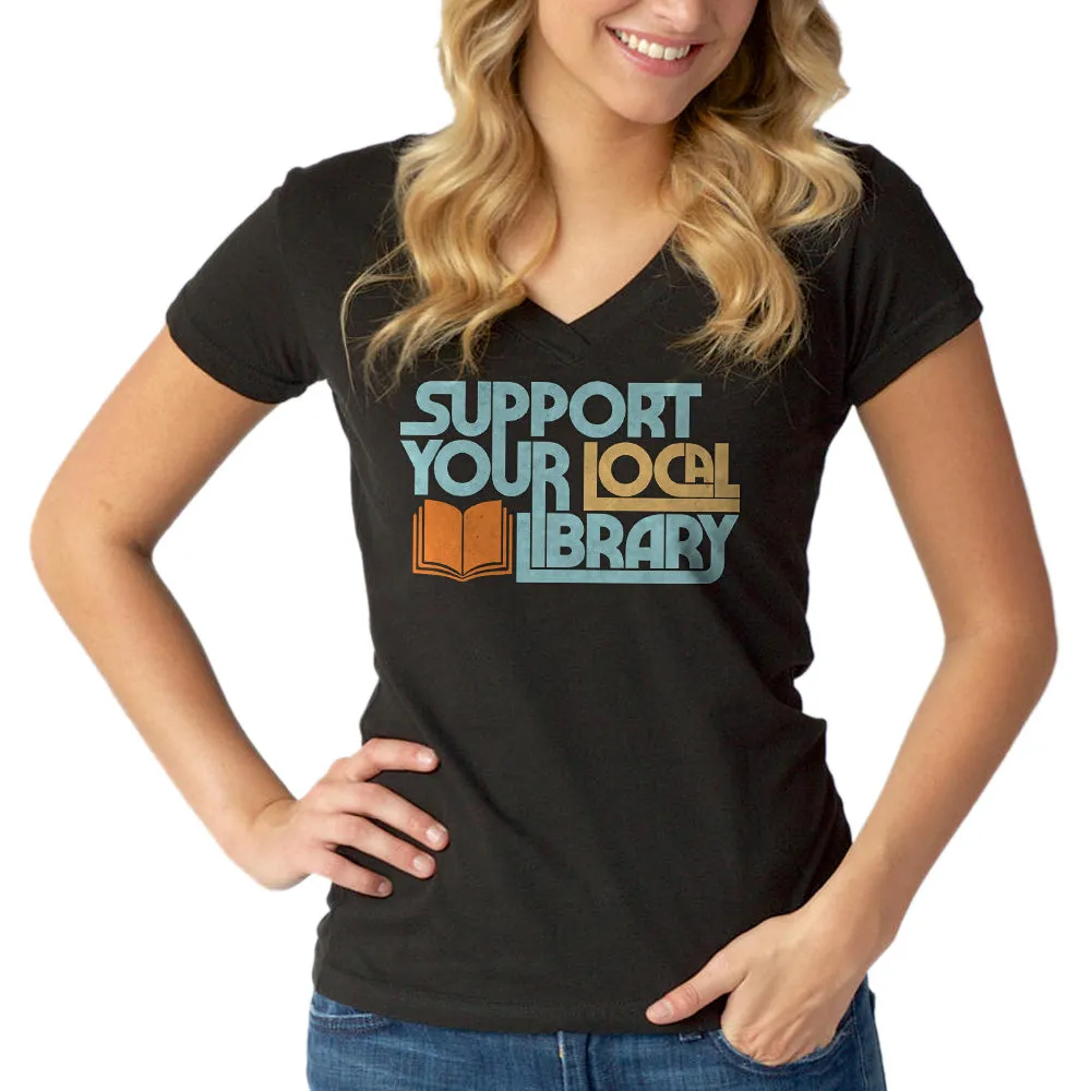 Women's Support Your Local Library Vneck T-Shirt