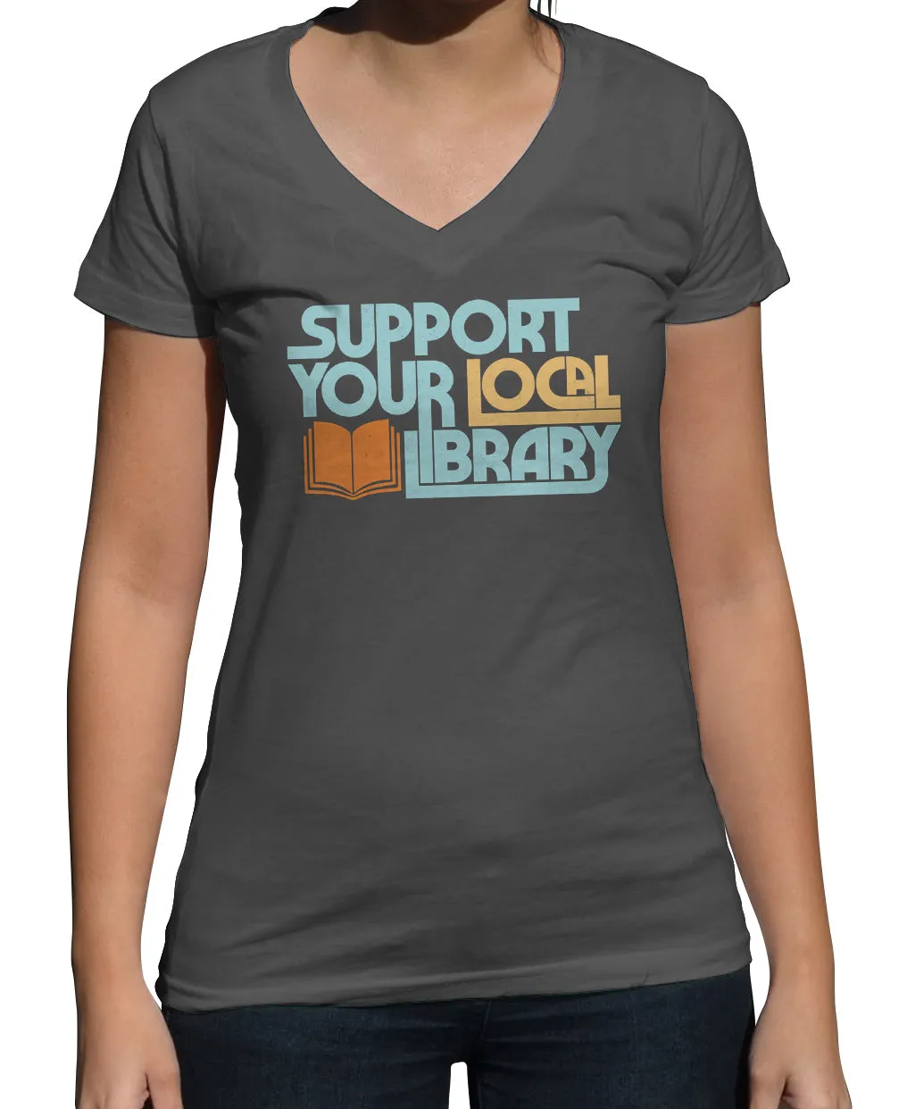 Women's Support Your Local Library Vneck T-Shirt