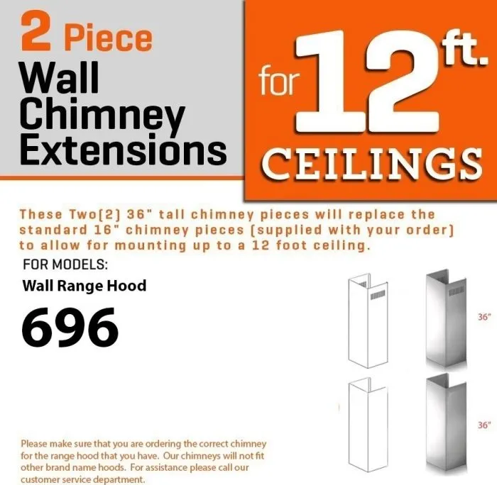 ZLINE 2 Piece Chimney Extension for 12ft Ceiling (2PCEXT-696)