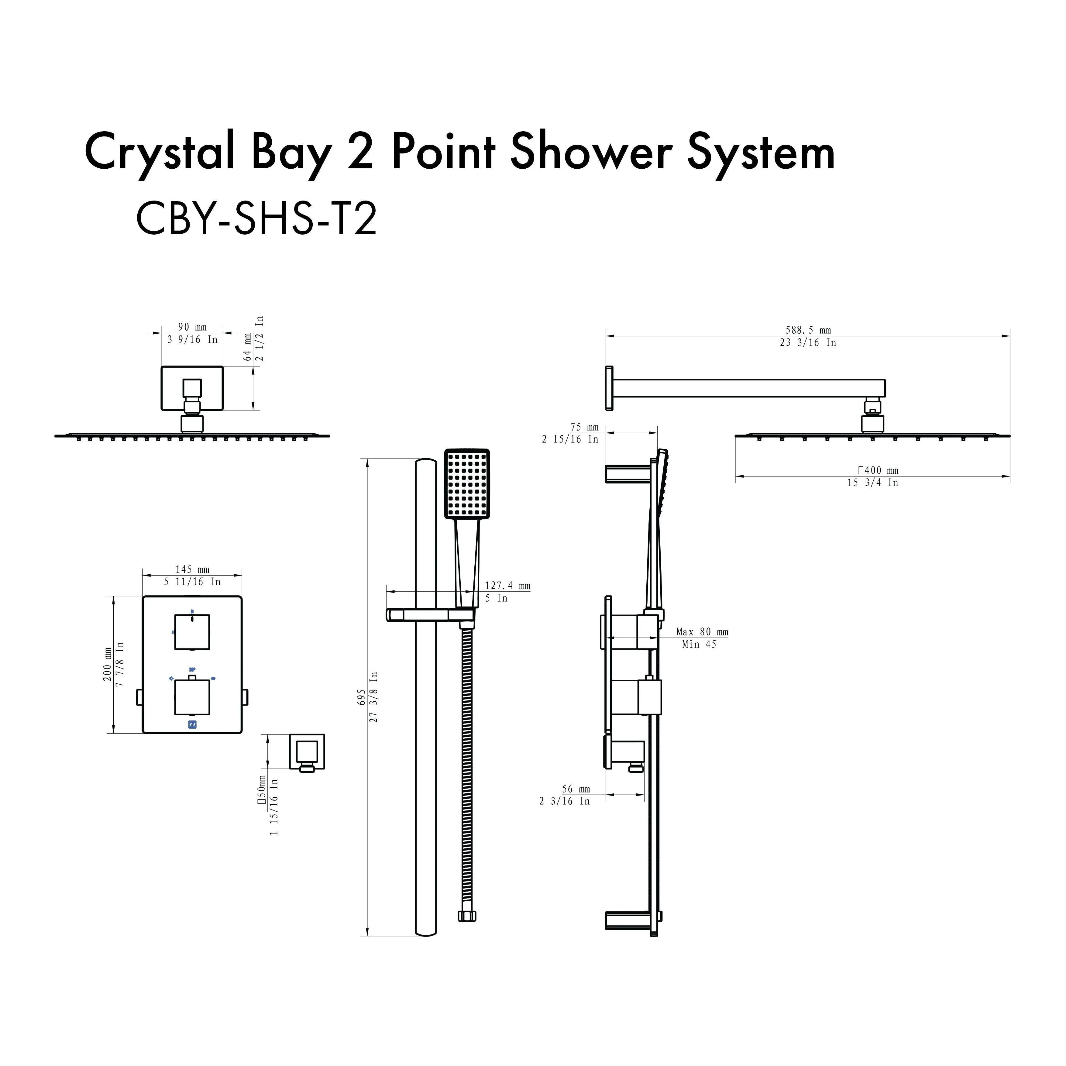 ZLINE Crystal Bay Thermostatic Shower System In Chrome CBY-SHS-T2-CH